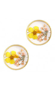 Connector with dried flowers 20mm - Gold-light pink yellow
